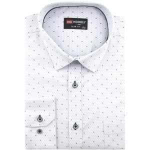 Koszula Męska Elegancka Wizytowa do garnituru biała we wzorki z długim rękawem w kroju SLIM FIT Modely J141