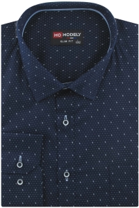 Koszula Męska Elegancka Wizytowa do garnituru granatowa we wzorki z długim rękawem w kroju SLIM FIT Modely J142