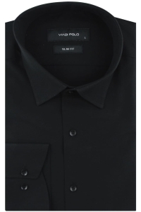 Koszula Męska Elegancka Wizytowa do garnituru gładka czarna z długim rękawem w kroju SLIM FIT Viadi Polo J209
