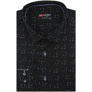 Koszula Męska Elegancka Wizytowa do garnituru czarna we wzorki z długim rękawem w kroju SLIM FIT Modely J125