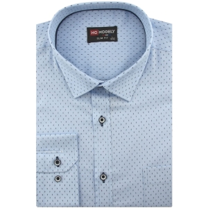 Koszula Męska Elegancka Wizytowa do garnituru niebieska we wzorki z długim rękawem w kroju SLIM FIT Modely J126