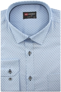 Koszula Męska Elegancka Wizytowa do garnituru niebieska we wzorki z długim rękawem w kroju SLIM FIT Modely J126