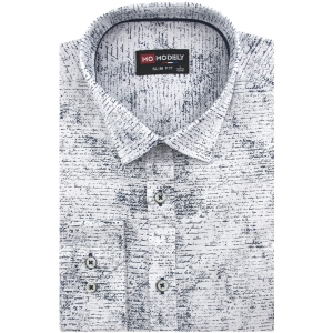 Koszula Męska Elegancka Wizytowa do garnituru biała we wzorki z długim rękawem w kroju SLIM FIT Modely J127