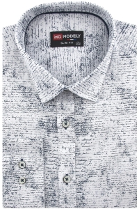 Koszula Męska Elegancka Wizytowa do garnituru biała we wzorki z długim rękawem w kroju SLIM FIT Modely J127