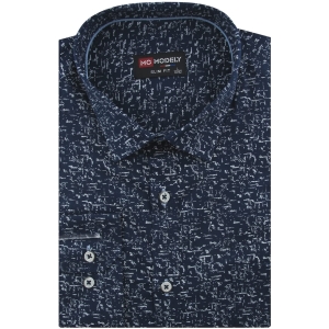 Koszula Męska Elegancka Wizytowa do garnituru granatowa we wzorki z długim rękawem w kroju SLIM FIT Modely J128