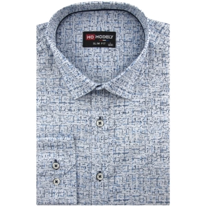 Koszula Męska Elegancka Wizytowa do garnituru błękitna we wzorki z długim rękawem w kroju SLIM FIT Modely J130