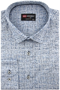 Koszula Męska Elegancka Wizytowa do garnituru błękitna we wzorki z długim rękawem w kroju SLIM FIT Modely J130