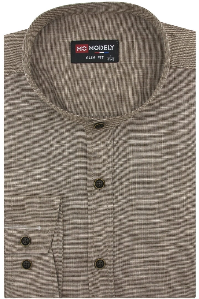 Lniana-Koszula-Męska-Casual-ze-stójką-brązowa-melanż-z-długim-rekawem-w-kroju-SLIM-FIT-IMG_0893.JPG