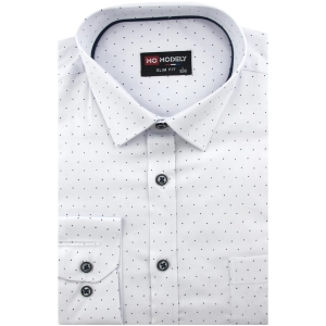 Koszula Męska Elegancka Wizytowa do garnituru biała we wzorki z długim rękawem w kroju SLIM FIT Modely J137