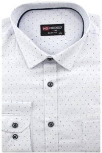 Koszula Męska Elegancka Wizytowa do garnituru biała we wzorki z długim rękawem w kroju SLIM FIT Modely J137