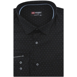 Koszula Męska Elegancka Wizytowa do garnituru czarna we wzorki z długim rękawem w kroju SLIM FIT Modely J140