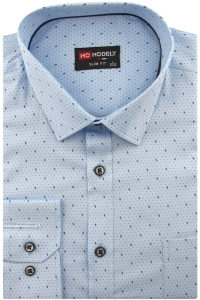 Koszula Męska Elegancka Wizytowa do garnituru niebieska we wzorki z długim rękawem w kroju SLIM FIT Modely J143