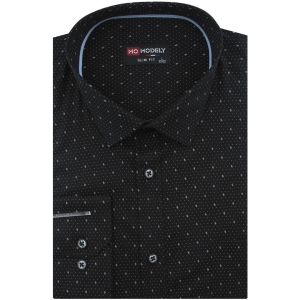 Koszula Męska Elegancka Wizytowa do garnituru czarna we wzorki z długim rękawem w kroju SLIM FIT Modely J144