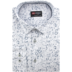 Koszula Męska Elegancka Wizytowa do garnituru biała we wzorki z długim rękawem w kroju SLIM FIT Modely J149