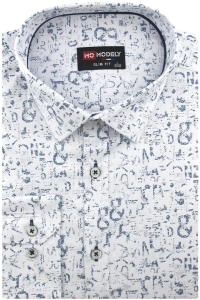 Koszula Męska Elegancka Wizytowa do garnituru biała we wzorki z długim rękawem w kroju SLIM FIT Modely J149