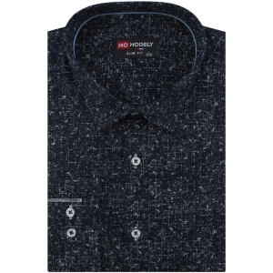Koszula Męska Elegancka Wizytowa do garnituru czarna we wzorki z długim rękawem w kroju SLIM FIT Modely J152