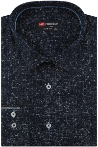Koszula Męska Elegancka Wizytowa do garnituru czarna we wzorki z długim rękawem w kroju SLIM FIT Modely J152