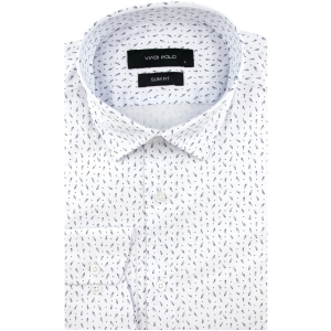 Koszula Męska Elegancka Wizytowa do garnituru biała we wzorki z długim rękawem w kroju SLIM FIT Viadi Polo J177