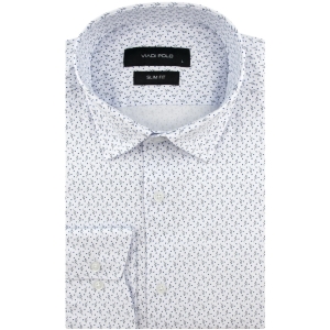 Koszula Męska Elegancka Wizytowa do garnituru biała we wzorki z długim rękawem w kroju SLIM FIT Viadi Polo J179