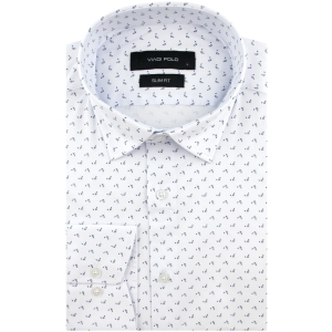 Koszula Męska Elegancka Wizytowa do garnituru biała we wzorki z długim rękawem w kroju SLIM FIT Viadi Polo J180