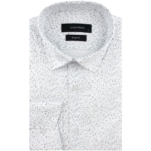 Koszula Męska Elegancka Wizytowa do garnituru biała we wzorki z długim rękawem w kroju SLIM FIT Viadi Polo J181