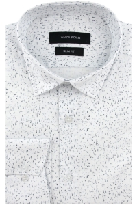 Koszula Męska Elegancka Wizytowa do garnituru biała we wzorki z długim rękawem w kroju SLIM FIT Viadi Polo J181