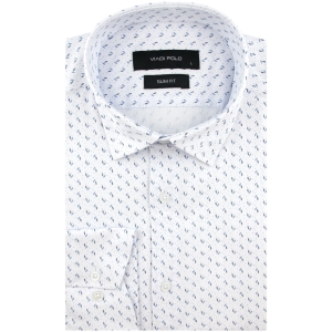 Koszula Męska Elegancka Wizytowa do garnituru biała we wzorki z długim rękawem w kroju SLIM FIT Viadi Polo J184