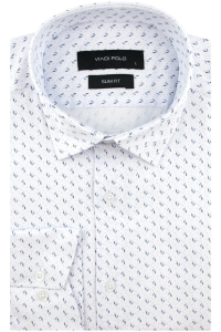 Koszula Męska Elegancka Wizytowa do garnituru biała we wzorki z długim rękawem w kroju SLIM FIT Viadi Polo J184