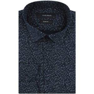 Koszula Męska Elegancka Wizytowa do garnituru granatowa we wzorki z długim rękawem w kroju SLIM FIT Viadi Polo J188