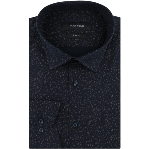 Koszula Męska Elegancka Wizytowa do garnituru granatowa we wzorki z długim rękawem w kroju SLIM FIT Viadi Polo J190