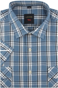Koszula Męska Codzienna Bawełniana Casual niebieska w kratę z krótkim rękawem w kroju REGULAR Laviino P671