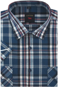 Koszula Męska Codzienna Bawełniana Casual granatowa w kratę z krótkim rękawem w kroju REGULAR Laviino P673
