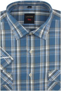Koszula Męska Codzienna Bawełniana Casual niebieska w kratę z krótkim rękawem w kroju REGULAR Laviino P678