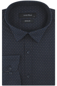 Koszula Męska Elegancka Wizytowa do garnituru granatowa we wzorki z długim rękawem w kroju REGULAR Viadi Polo J245