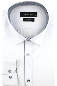 Koszula Męska Elegancka Wizytowa do garnituru gładka biała z lamówką z długim rękawem w kroju SLIM FIT Viadi Polo J250