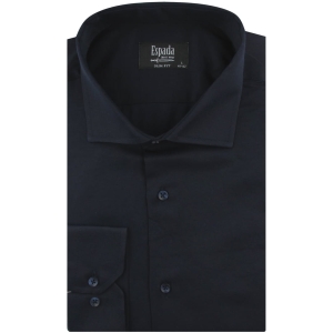 Koszula Męska Elegancka Wizytowa do garnituru gładka granatowa z długim rękawem w kroju SLIM FIT Espada Men's Wear J257