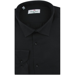 Koszula Męska Elegancka Wizytowa do garnituru bawełna oxford gładka czarna z długim rękawem w kroju SLIM FIT Romano Rossi J281