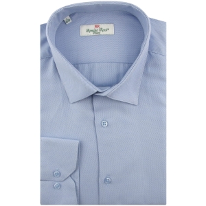 Koszula Męska Elegancka Wizytowa do garnituru bawełna oxford gładka niebieska z długim rękawem w kroju SLIM FIT Romano Rossi J282