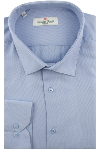 Koszula Męska Elegancka Wizytowa do garnituru bawełna oxford gładka niebieska z długim rękawem w kroju SLIM FIT Romano Rossi J282