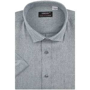 Lniana Koszula Męska Codzienna Casual szara z krótkim rękawem w kroju REGULAR Koneser P699