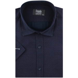 Koszula Męska Elegancka Wizytowa do garnituru granatowa we wzorki z krótkim rękawem w kroju REGULAR FIT Espada Men's Wear P711