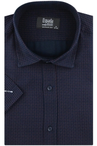 Koszula Męska Elegancka Wizytowa do garnituru granatowa we wzorki z krótkim rękawem w kroju REGULAR FIT Espada Men's Wear P711