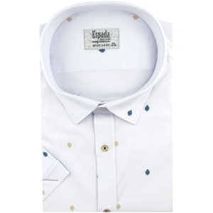 Duża Koszula Męska Elegancka Wizytowa do garnituru biała we wzorki z krótkim rękawem Duże rozmiary Espada Men's Wear P722