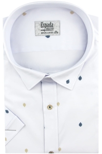 Duża Koszula Męska Elegancka Wizytowa do garnituru biała we wzorki z krótkim rękawem Duże rozmiary Espada Men's Wear P722