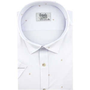 Duża Koszula Męska Elegancka Wizytowa do garnituru biała we wzorki z krótkim rękawem Duże rozmiary Espada Men's Wear P724