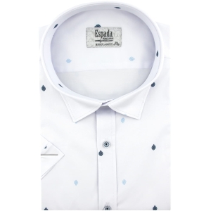 Duża Koszula Męska Elegancka Wizytowa do garnituru biała we wzorki z krótkim rękawem Duże rozmiary Espada Men's Wear P726
