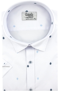 Duża Koszula Męska Elegancka Wizytowa do garnituru biała we wzorki z krótkim rękawem Duże rozmiary Espada Men's Wear P726