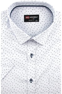 Koszula Męska Elegancka Wizytowa do garnituru biała we wzorki z krótkim rękawem w kroju SLIM FIT Modely P752