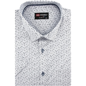 Koszula Męska Elegancka Wizytowa do garnituru biała we wzorki z krótkim rękawem w kroju SLIM FIT Modely P754