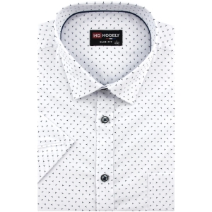 Koszula Męska Elegancka Wizytowa do garnituru biała we wzorki z krótkim rękawem w kroju SLIM FIT Modely P799